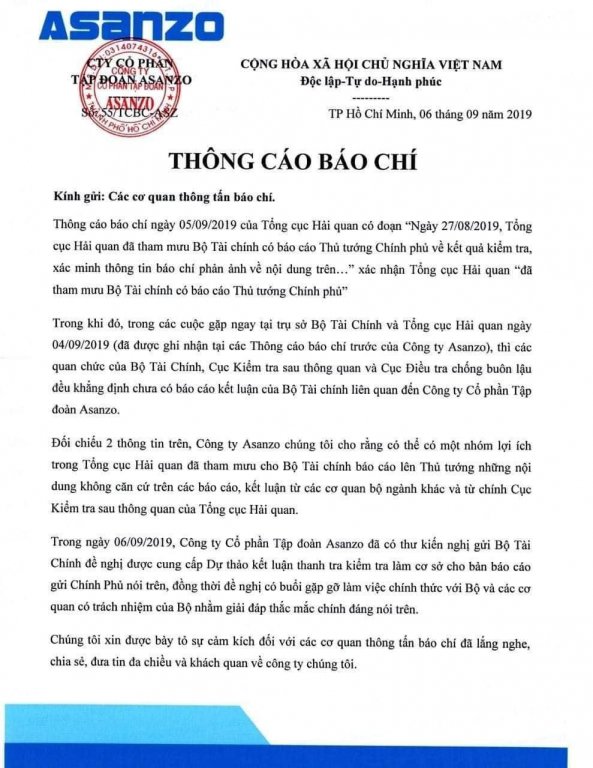 asanzo-dap-tra-bao-cao-cua-tong-cuc-hai-quan
