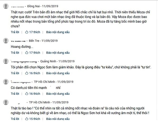 Nhiều bình luận ném đá sau phát ngôn của Ngọc Sơn. 