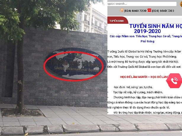 Không chỉ bịa đặt trên băng rôn mà Trường Global còn bịa trắng trợn trên website.