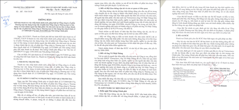 Thông báo của Thanh tra Chính phủ.
