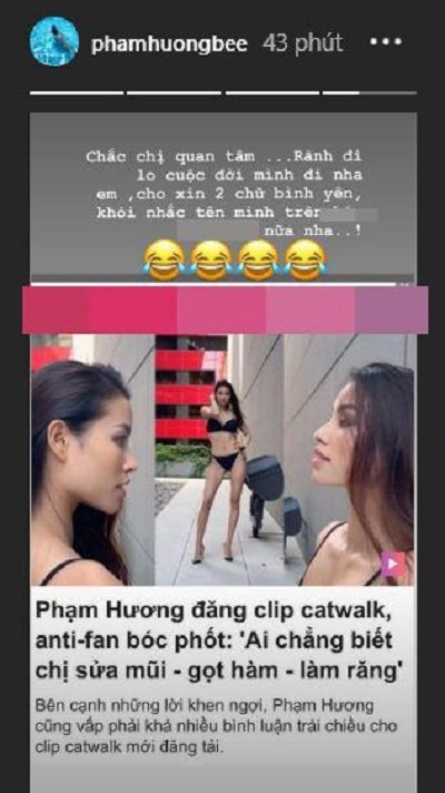 Phạm Hương xin 2 chữ bình yên khi bị antifan công kích chuyện phẫu thuật thẩm mỹ. 