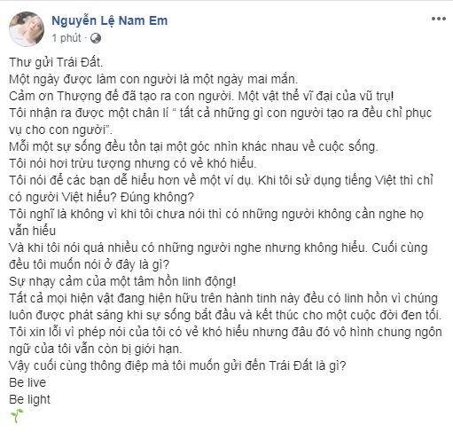 Nam Em gây ngỡ ngàng khi viết thư gửi Trái Đất một cách khó hiểu.