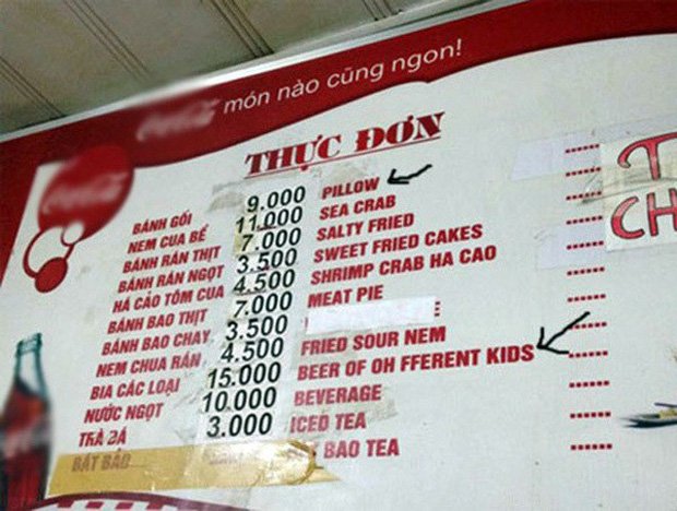 Những menu đồ ăn theo kiểu 