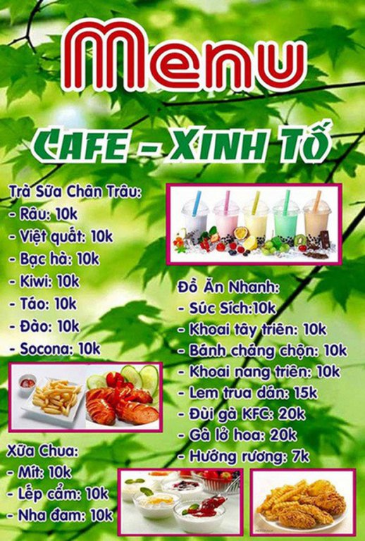Những menu đồ ăn theo kiểu 