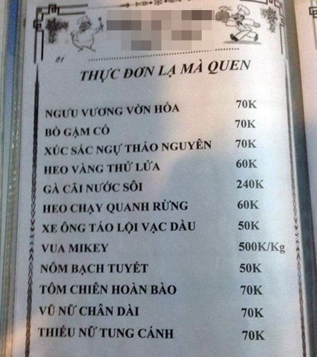 Những menu đồ ăn theo kiểu 