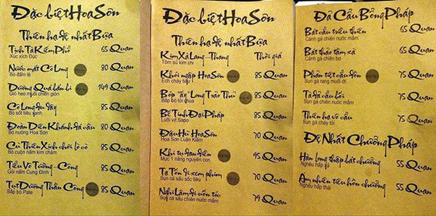 Những menu đồ ăn theo kiểu 