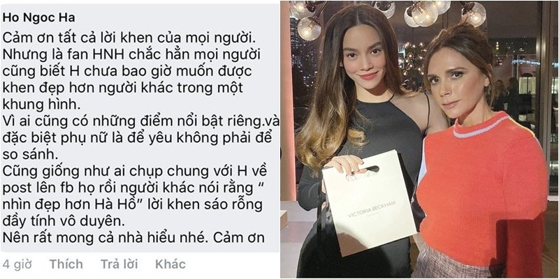 Hồ Ngọc Hà phản ứng thông minh khi được fan khen đẹp hơn cả Victoria Beckham. 