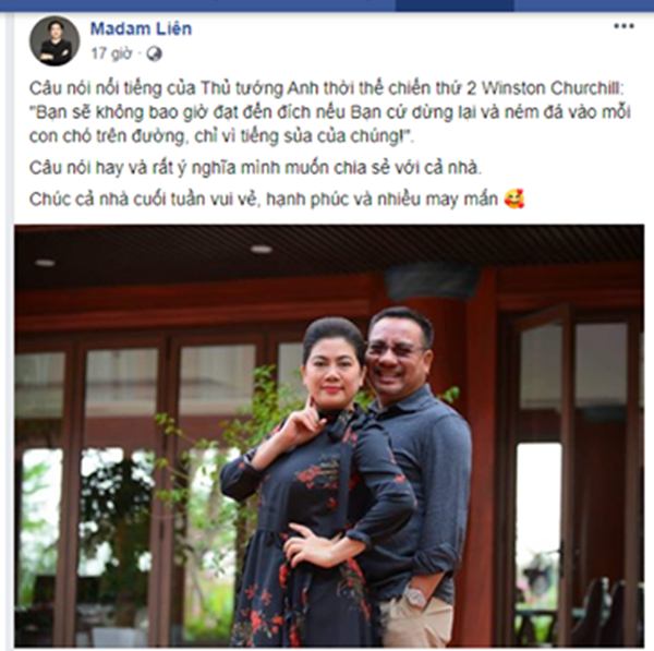 Dòng chia sẻ gây tranh cãi trên Facebook Madam Liên.