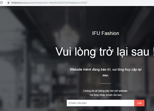 Website có địa chỉ https://ifufashion.vn thông báo đang bảo trì. (Ảnh: Chụp màn hình).