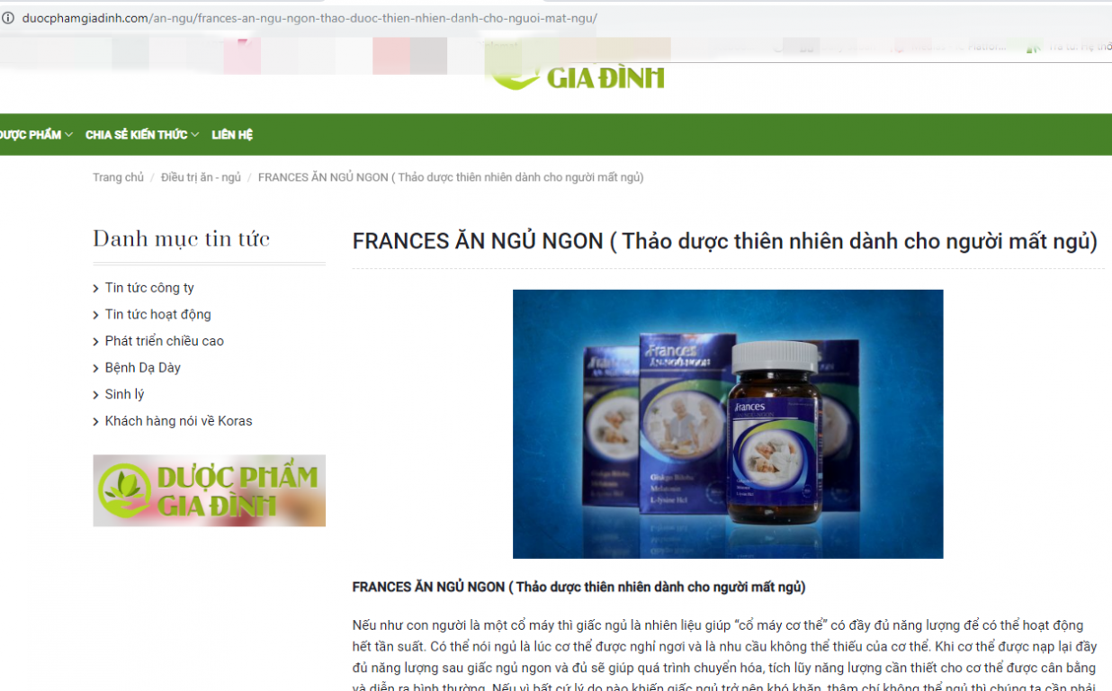 Quảng cáo TPCN thành thuốc tại trang website: Duocphamgiadinh.com.