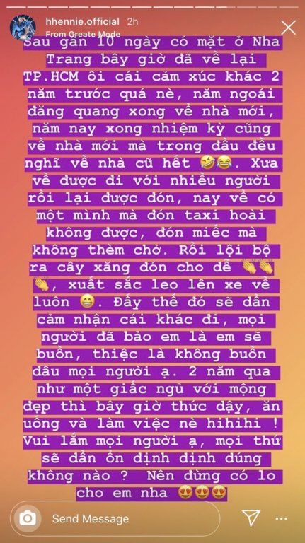 H'Hen Niê chia sẻ sự thay đổi khi kết thúc nhiệm kỳ Hoa hậu Hoàn vũ Việt Nam. Người đẹp gửi tới người hâm mộ: