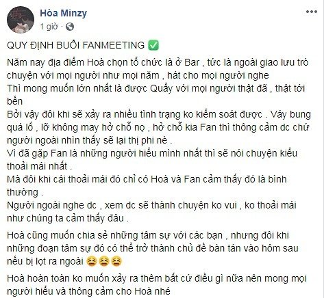 Hòa Minzy đưa ra quy định nghiêm ngặt với người hâm mộ trong buổi họp fans sắp tới.