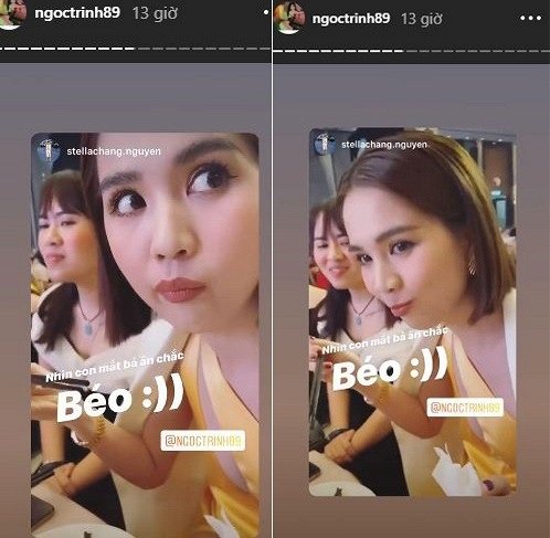 Biểu cảm đáng yêu của Ngọc Trinh khi bị người bên cạnh quay lén. 