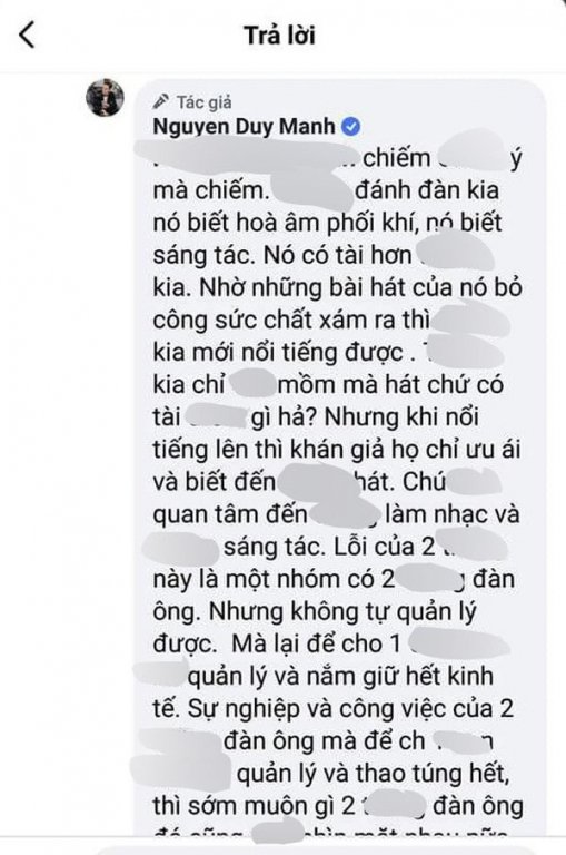 Chia sẻ Duy Mạnh trước đó