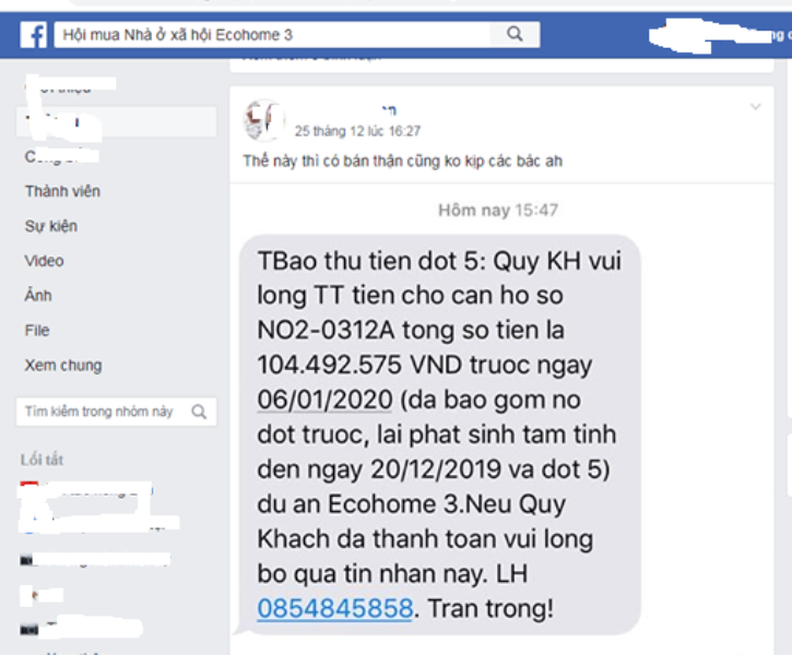 Nhiều khách hàng tại dự án Ecohome 3 nhận được thông báo đóng tiền sớm của chủ đầu tư.