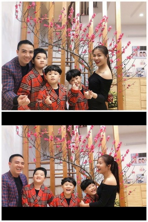 MC Hoàng Linh chia sẻ khoảnh khắc gia đình bên cây đào mang đầy không khí Tết.