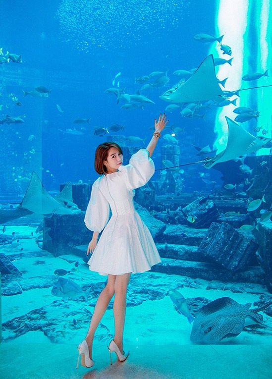 Chân dài cũng ghé thăm thuỷ cung rộng lớn ở Dubai. 