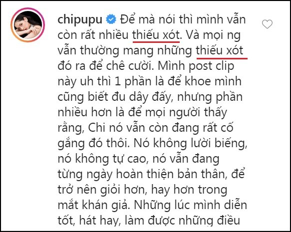 Chi Pu bị soi sai lỗi chính tả. Ngay sau đó, nữ ca sĩ 9x đã sửa sai bằng chia sẻ: 