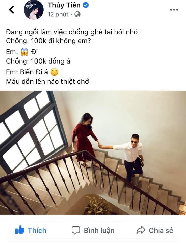 Thủy Tiên khiến fan hâm mộ thích thú với đoạn hội thoại đậm chất giải trí có một không hai giữa hai vợ chồng cô