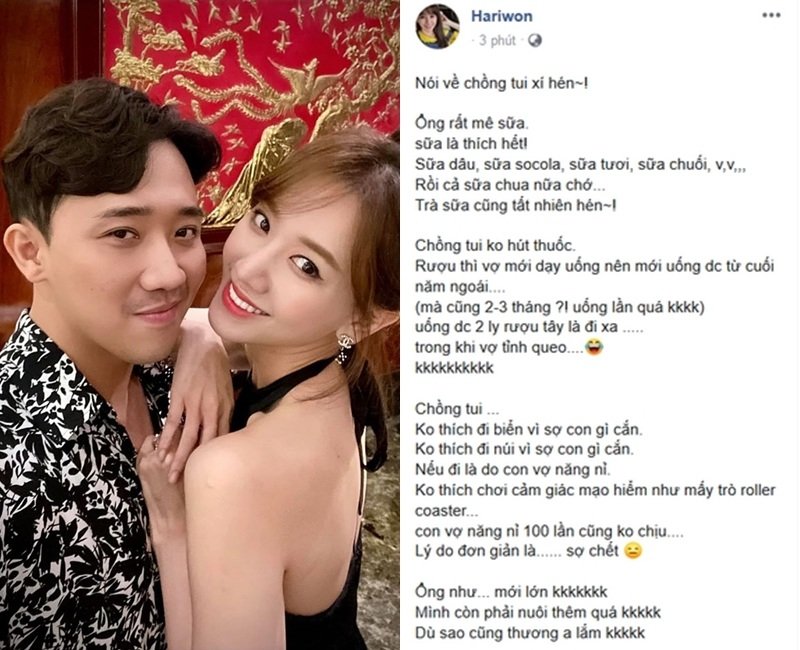 Hari Won khoe chồng không hút thuốc, uống rượu khiến dân mạng không khổi ghen tỵ