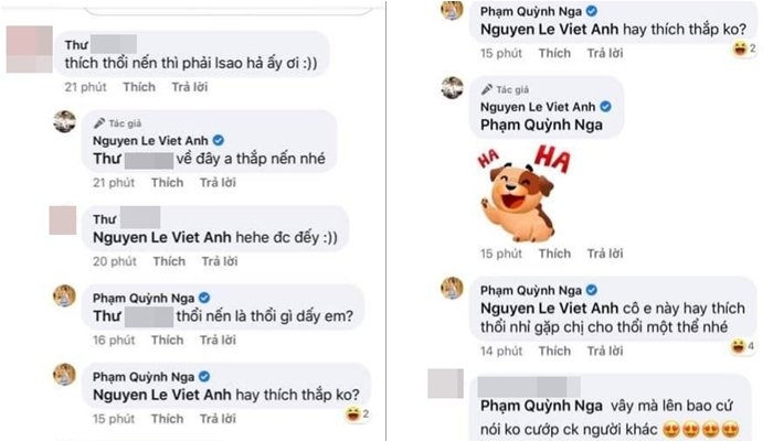 Quỳnh Nga ghen ra mặt khi thấy một cô gái lạ nói chuyện 'giường chiếu' với Việt Anh trên trang cá nhân. Cư dân mạng đặt nghi vấn về mối quan hệ của cả hai. Trước đó, 2 diễn viên cũng bị đồn hẹn hò nhưng đều lên tiếng phủ nhận