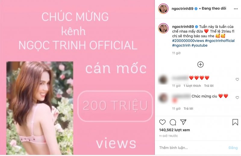 Ngọc Trinh ăn mừng 200 triệu view Youtube