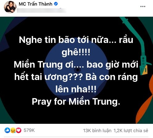 Anti-fan bắt bẻ Trấn Thành khi đăng đàn lo lắng miền Trung gặp bão: 