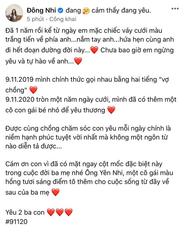 Đúng 1 năm ngày cưới, Đông Nhi tung khoảnh khắc cận mặt đầu tiên và công khai tên thật của con gái
