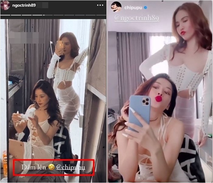 Ngọc Trinh dùng từ ngữ phô phang dạy Chi Pu tạo dáng. Lời hướng dẫn đàn em có phần phô phang của Ngọc Trinh bị một bộ phận cư dân mạng phản ứng