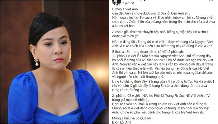 Cát Phượng lên tiếng xin lỗi và đính chính phát ngôn thiếu tôn trọng NS Việt Anh: 