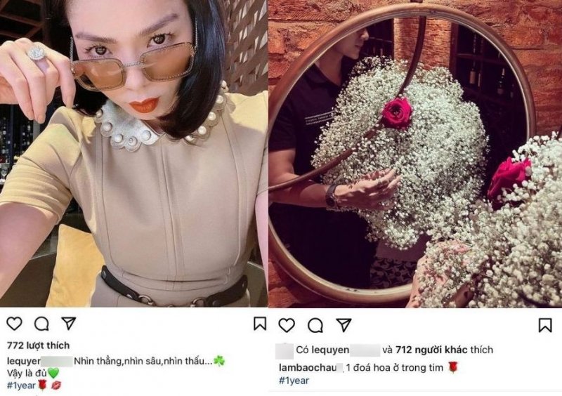 Nghi vấn Lệ Quyên hẹn hò cùng Lâm Bảo Châu dù chưa ly hôn chồng. Cụ thể, trên trang cá nhân của mình, Lệ Quyên và Lâm Bảo Châu lần lượt có động thái đăng ảnh kỷ niệm ngày quan trọng cùng hashtag 1 năm. Nhiều người cho rằng thời gian có gì đó “sai sai” khi tin Lệ Quyên xác nhận ly hôn chồng chỉ mới cách đây khoảng 4 tháng