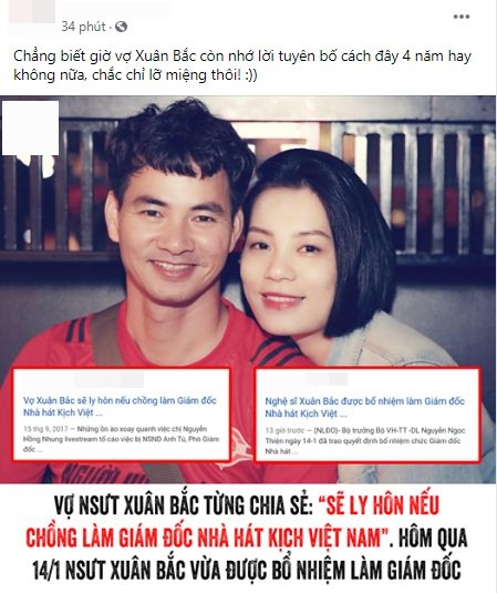 Vợ Xuân Bắc bị cư dân mạng khui lại tuyên bố chia tay nếu chồng lên chức