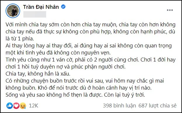 Giữa drama Sơn Tùng - Thiều Bảo Trâm, Đại Nhân nói về 'chia tay' gây tranh cãi