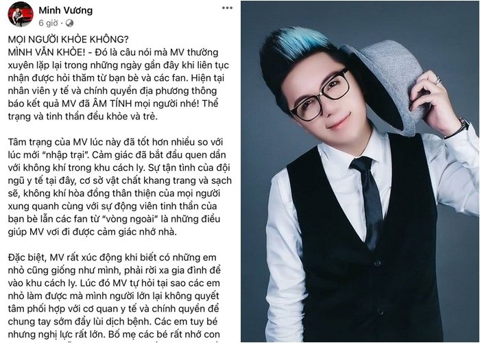 Minh Vương (M4U) nhận kết quả âm tính lần 1 với Covid-19, tiết lộ tình trạng sau 3 ngày cách ly tập trung
