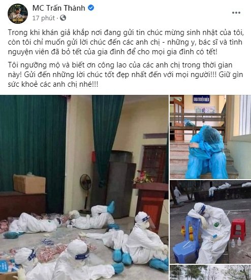 MC Trấn Thành dành ngày sinh nhật để cảm ơn đội ngũ y bác sĩ đang ngày đêm chống dịch