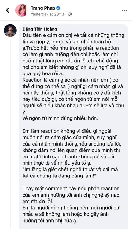 Động thái không ngờ của ViruSs sau bức tâm thư dạy dỗ của Trang Pháp. Giữa lúc cộng đồng mạng đang không ngừng xôn xao vì teaser MV comeback của Phí Phương Anh có những thông tin được cho là cà khịa ViruSs thì mới đây trên trang cá nhân, nữ ca sĩ - nhạc sĩ Trang Pháp đã đăng tải tâm thư gửi trực tiếp đến anh chàng streamer