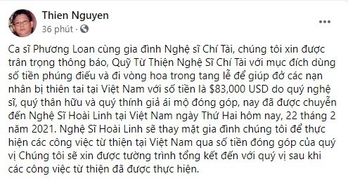 Thông tin mới về quỹ từ thiện 83.000 USD mang tên Chí Tài