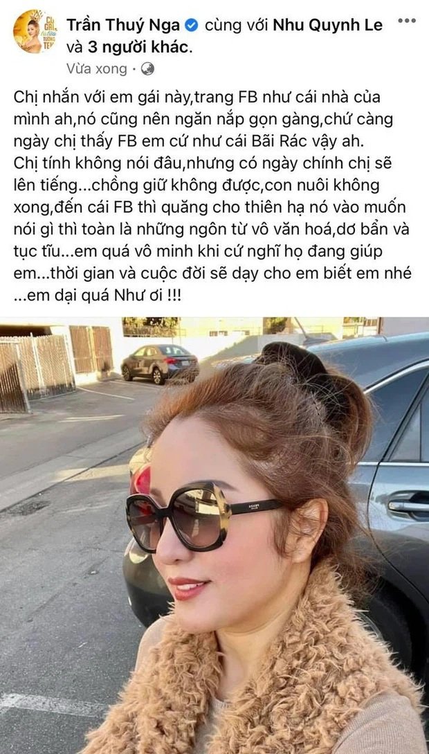 Thúy Nga viết status chê vợ cũ Hoàng Anh gay gắt. Ngay sau đó, danh hài liền xóa đi. Tuy nhiên, cô sẽ không dừng lại mà dự định livestream phân tích tường tận cho khán giả cùng hiểu