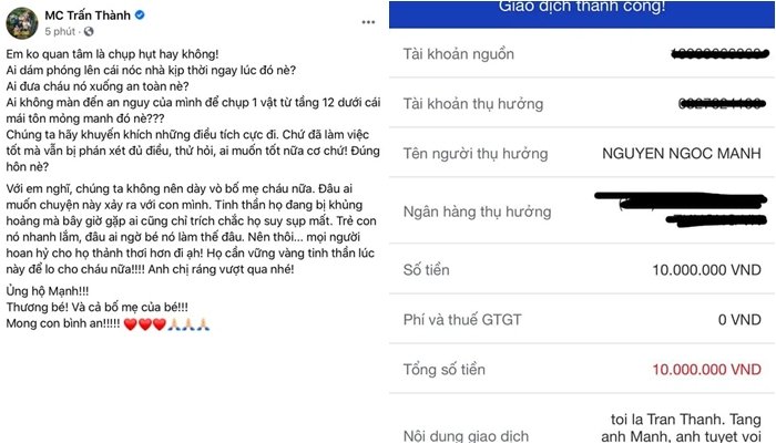 Trấn Thành chuyển nóng 10 triệu đồng cảm ơn Nguyễn Ngọc Mạnh, nhắn gửi: 'Anh tuyệt vời lắm!'