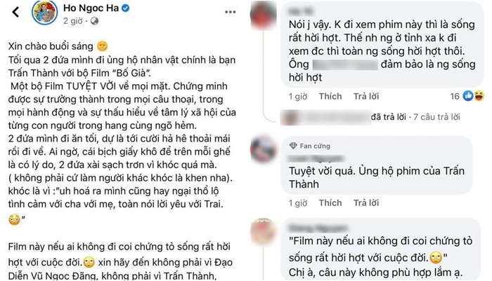 Bùng lên tranh cãi về phát ngôn của Hà Hồ khi review phim Trấn Thành: 'Ai không đi coi chứng tỏ sống rất hời hợt với cuộc đời'