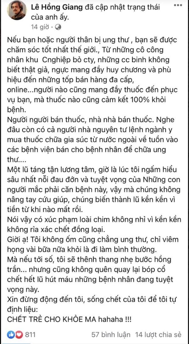 NS Giang Còi đăng đàn chỉ trích căng đét chuyện bệnh nhân ung thư bị lừa: 'Táng tận lương tâm'