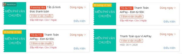 Một mã Freeship dùng được cho 20 đơn hàng