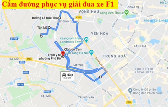 Bản đồ những tuyến đường bị cấm phục vụ giải đua xe F1.