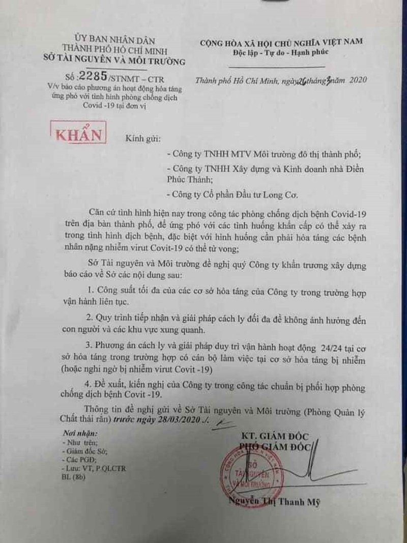 Văn bản của Sở TN-MT TP HCM gây hoang mang. (Ảnh: VOV.VN).