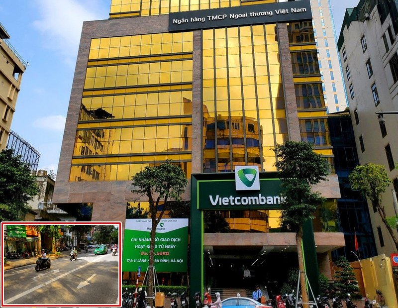Mặt trước tòa nhà của Vietcombank trên số 11 Láng Hạ. (Ảnh: Môi trường đô thị).