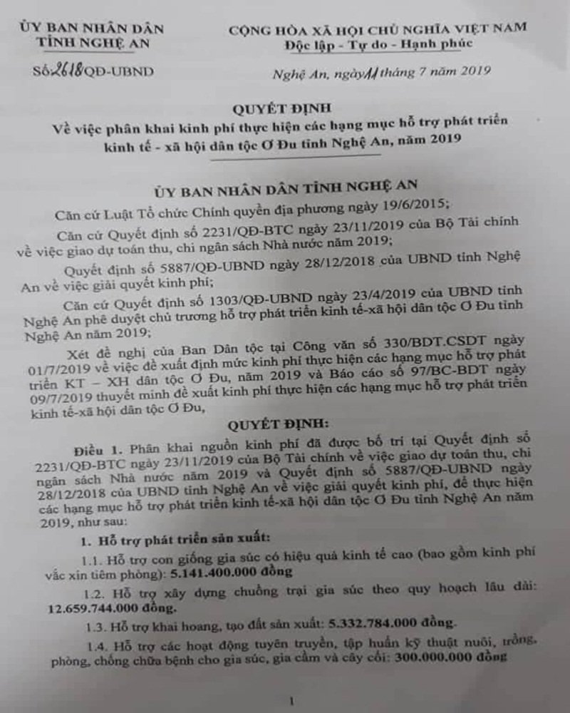 Quyết định phân khai nguồn kinh phí thực hiện đề án do Phó Chủ tịch UBND tỉnh Nghệ An ký ban hành.