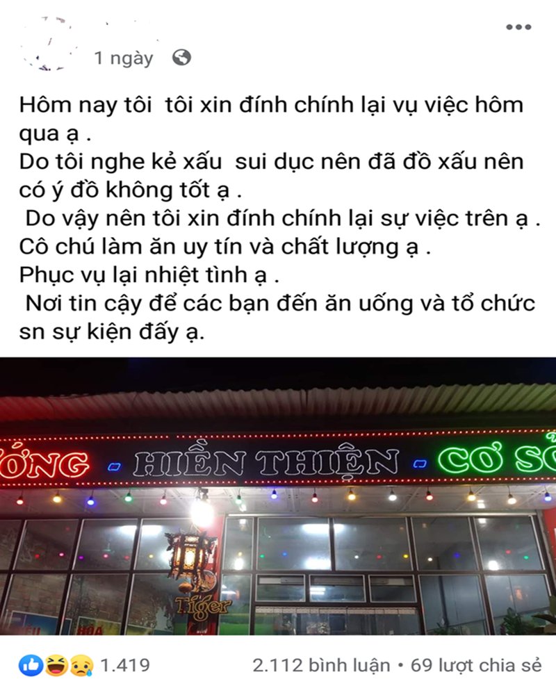 Nội dung nữ thực khách bị chủ quán ép buộc đưa lên.