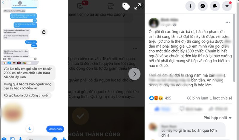 Chị H. tố cáo xưởng bán áo phao cứu sinh lật kèo. (Ảnh chụp màn hình).