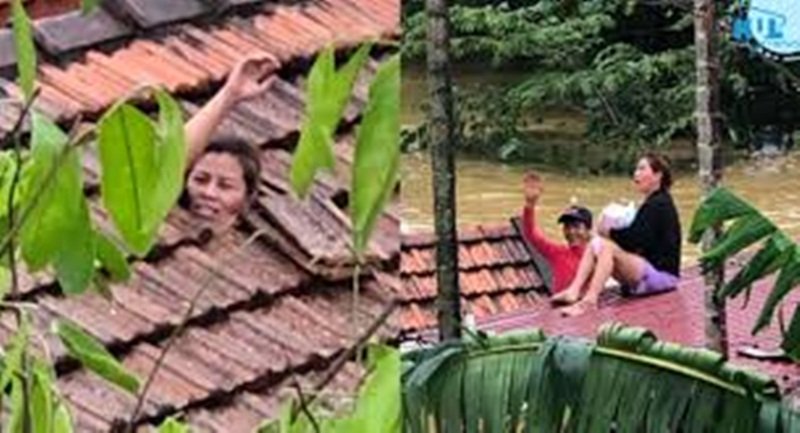 Người dân không có áo phao phải dỡ ngói lên mái nhà chờ cứu hộ. (Ảnh: FB).