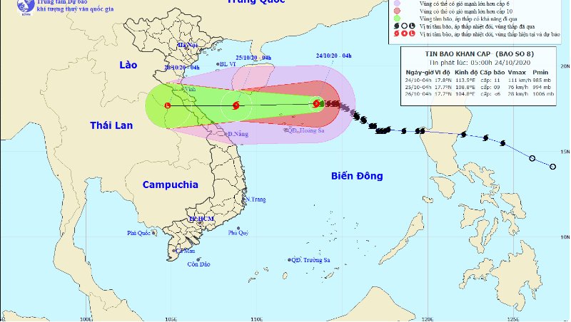 Đường đi của bão số 8. (Ảnh: Trung tâm dự báo KTTV Quốc gia).